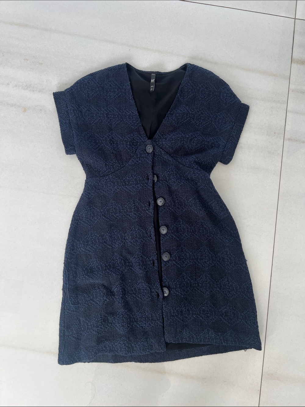 Zara Navy Textured Button-Front Mini Dress